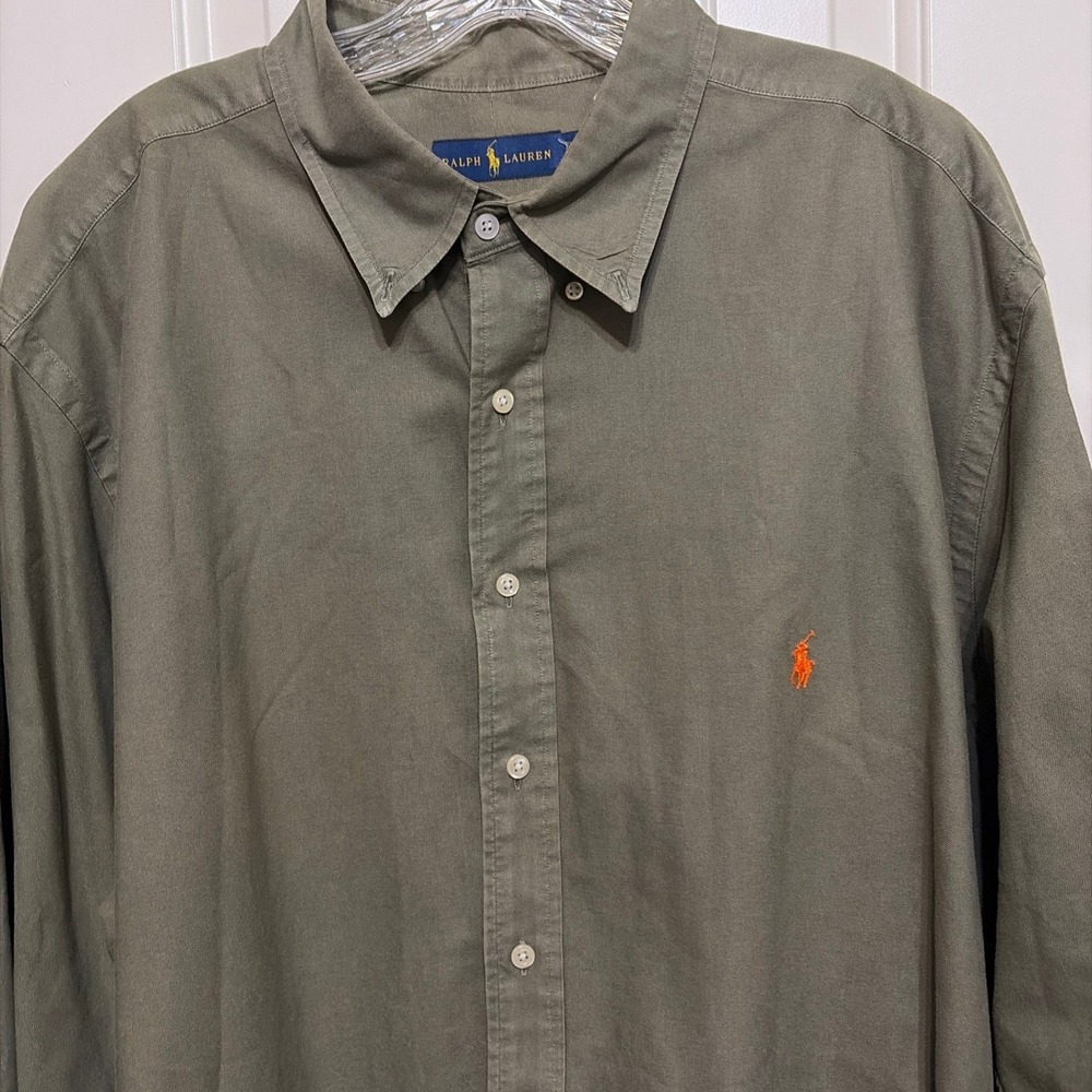 Polo Ralph Lauren Classic Fit Olive Button Down Shirt Mens 2XB Big Preppy LongSl